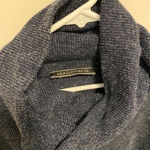 3/4 length cowl neck blue sweater